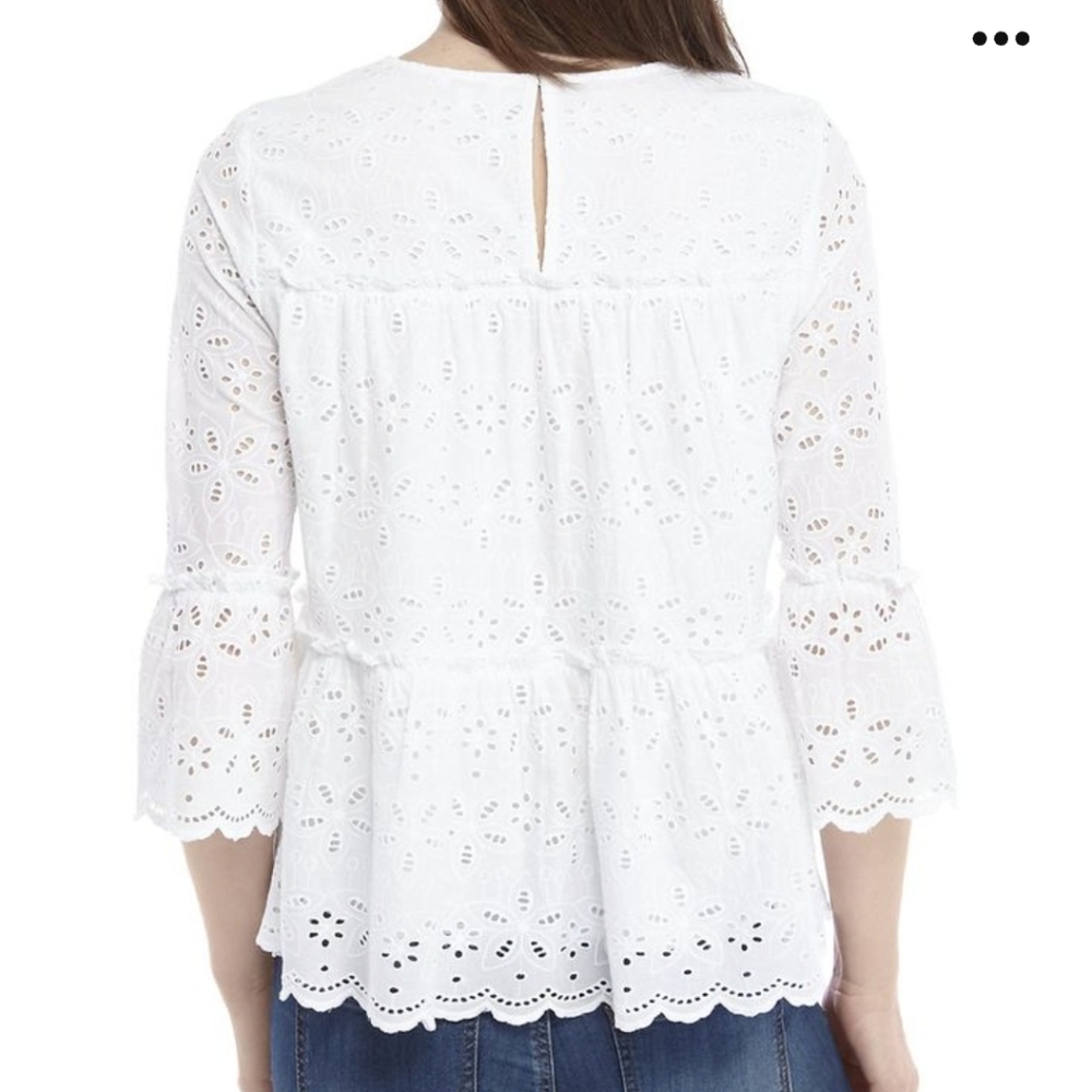 Crown & Ivy White Ruffled Eyelet Peplum Blouse NWT sz Medium - Picture 2 of 6
